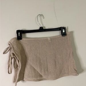 Beige Crochet Tie-Side Mini Skirt